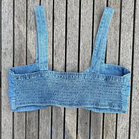 American Eagle Outfitters Denim Crop Top with Front Tie – Size S - Picture 5 of 7